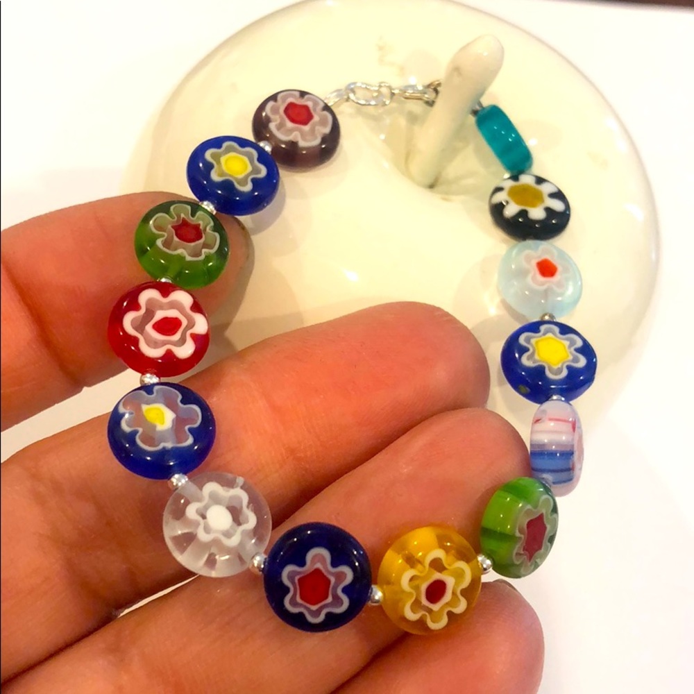 Millefiori Glass Bead .925 Sterling Bracelet,NWT